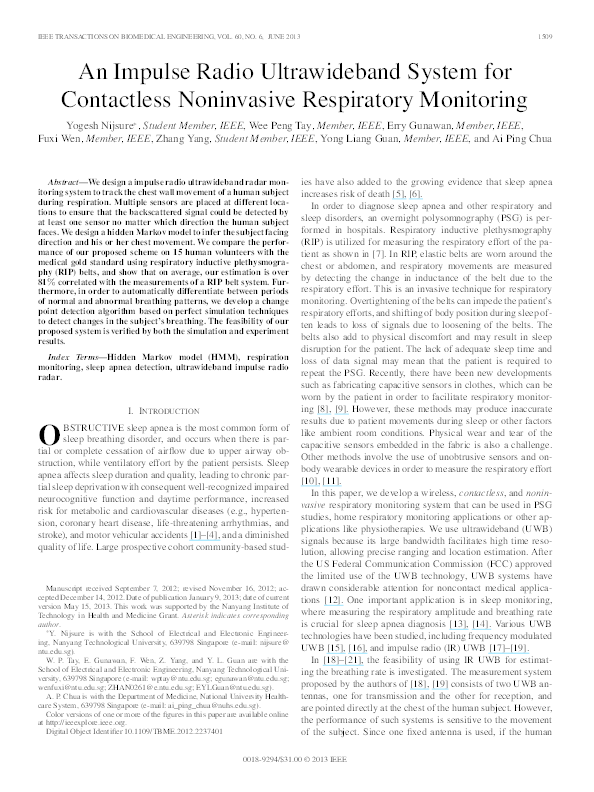 (PDF) An Impulse Radio Ultrawideband System for Contactless Noninvasive ...