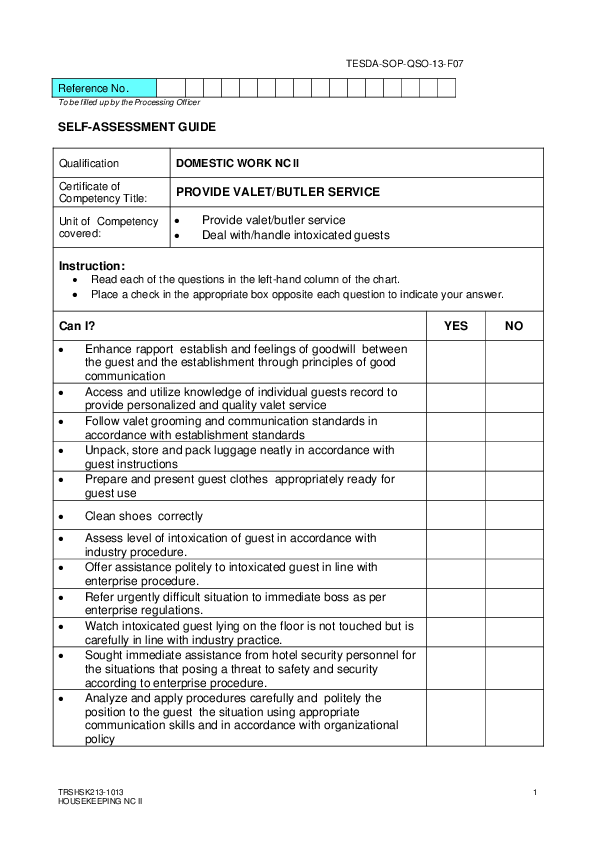 (PDF) TRSHSK2131013 HOUSEKEEPING NC II SELFASSESSMENT GUIDE PROVIDE