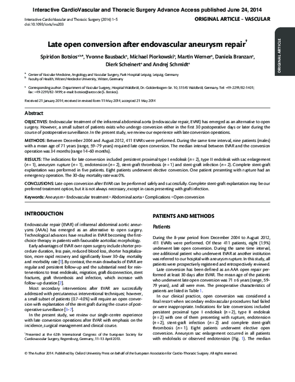 (PDF) Late open conversion after endovascular aneurysm repair