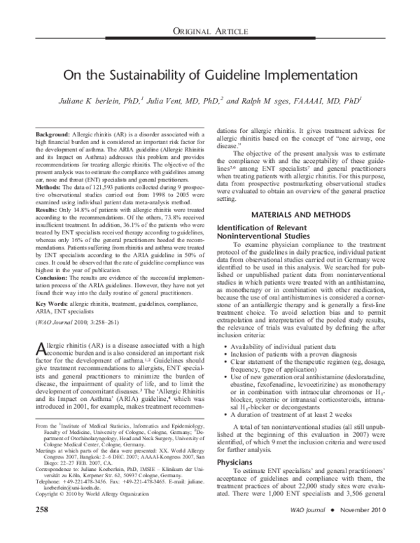(PDF) On the Sustainability of Guideline Implementation