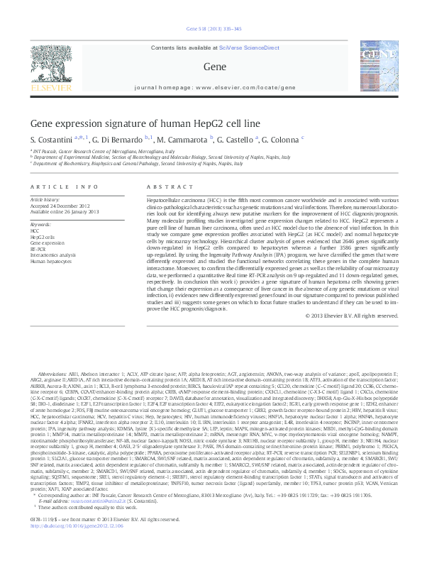 (PDF) Gene expression signature of human HepG2 cell line