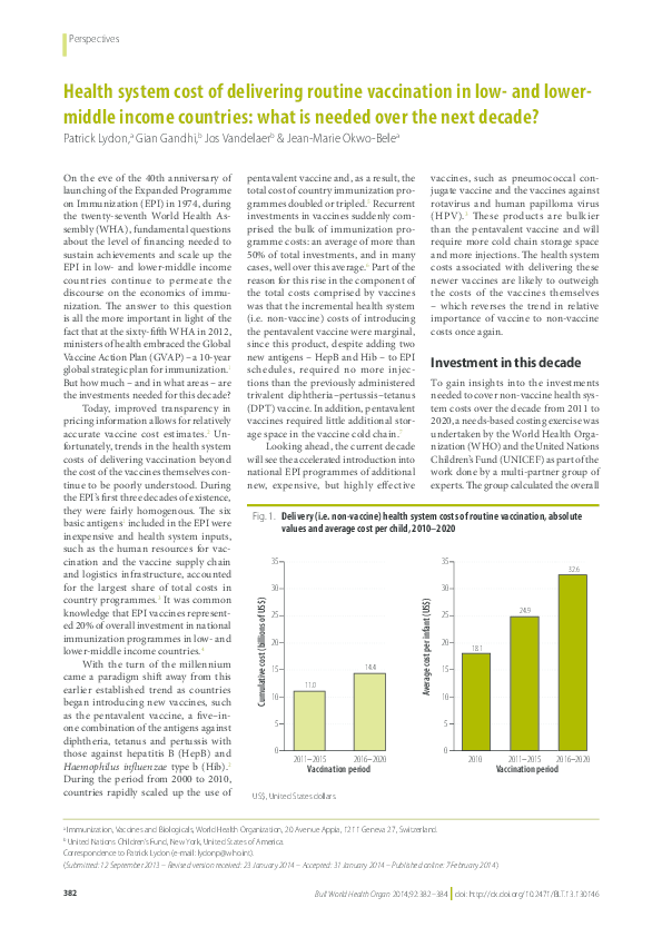 (PDF) Health system cost of delivering routine vaccination in low- and ...