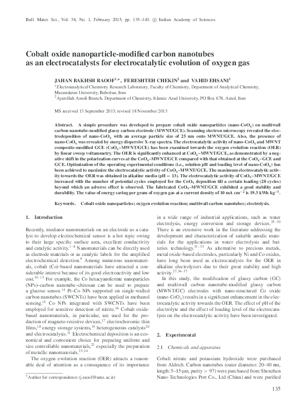 (PDF) Cobalt oxide nanoparticle-modified carbon nanotubes as an ...