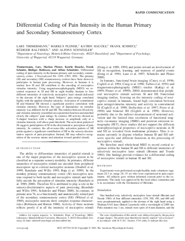 (PDF) Differential coding of pain intensity in the human primary and ...