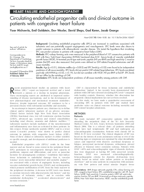 (PDF) Circulating endothelial progenitor cells and clinical outcome in ...