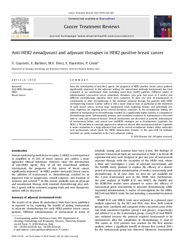 (PDF) Anti-HER2 neoadjuvant and adjuvant therapies in HER2 positive ...