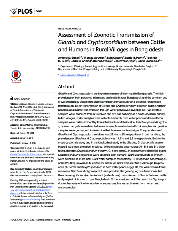 (PDF) Assessment of Zoonotic Transmission of Giardia and ...