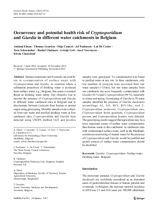 cryptosporidium and giardia in wastewater and surface water environments