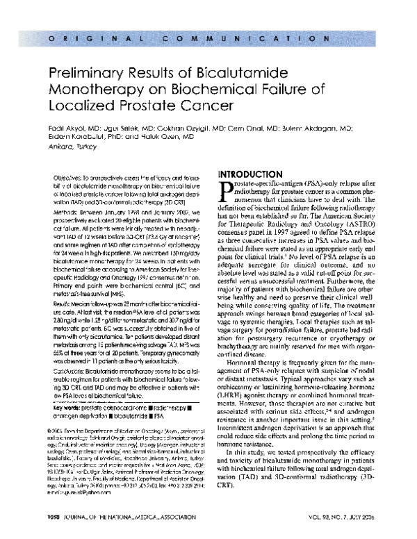 (PDF) Preliminary results of bicalutamide monotherapy on biochemical ...