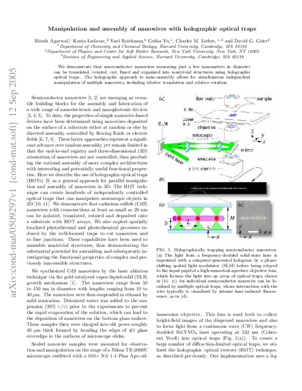 (PDF) Manipulation and assembly of nanowires with holographic optical