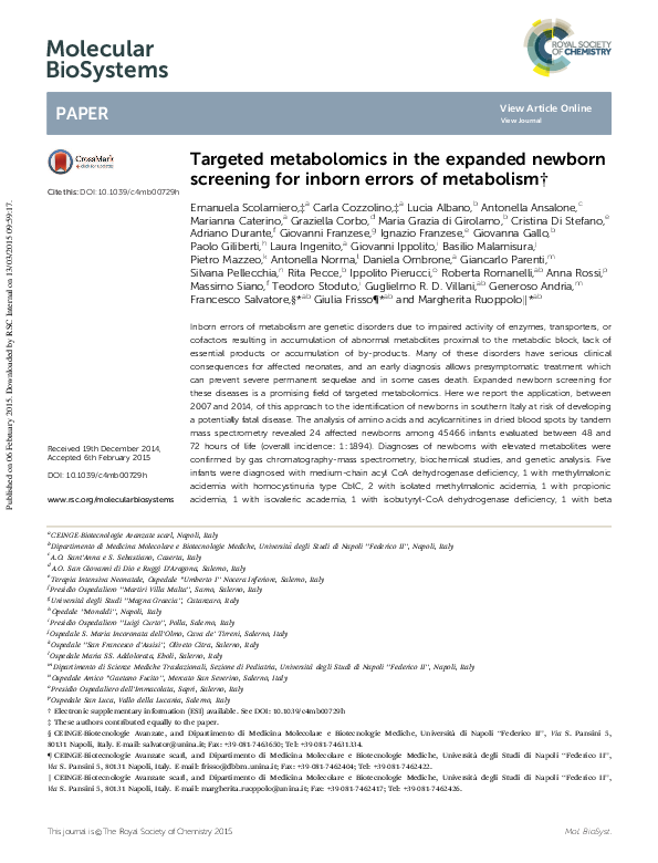 (PDF) Targeted metabolomics in the expanded newborn screening for ...