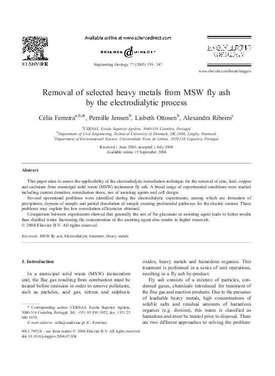 (PDF) Removal of selected heavy metals from MSW fly ash by the ...