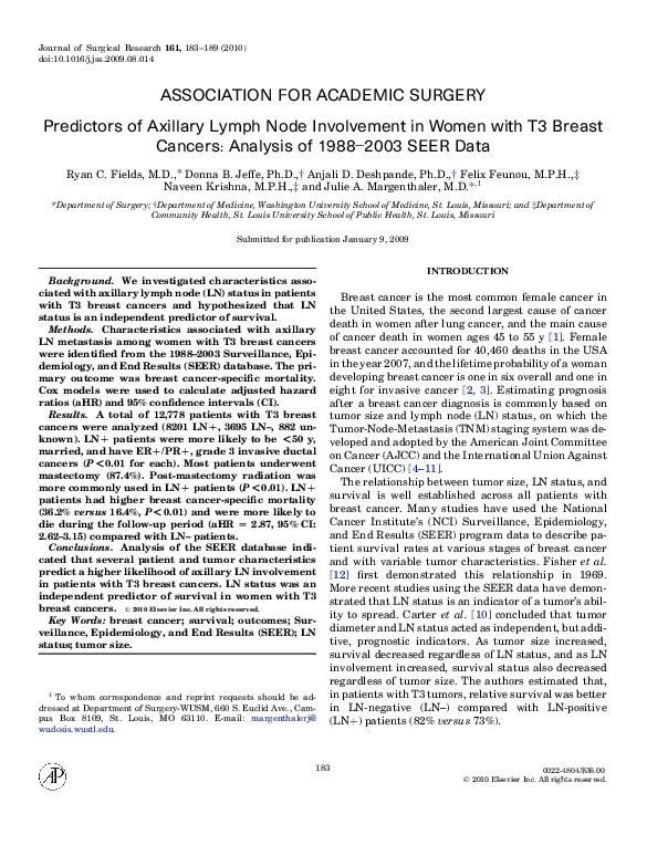 (PDF) Predictors of Axillary Lymph Node Involvement in Women with T3 ...