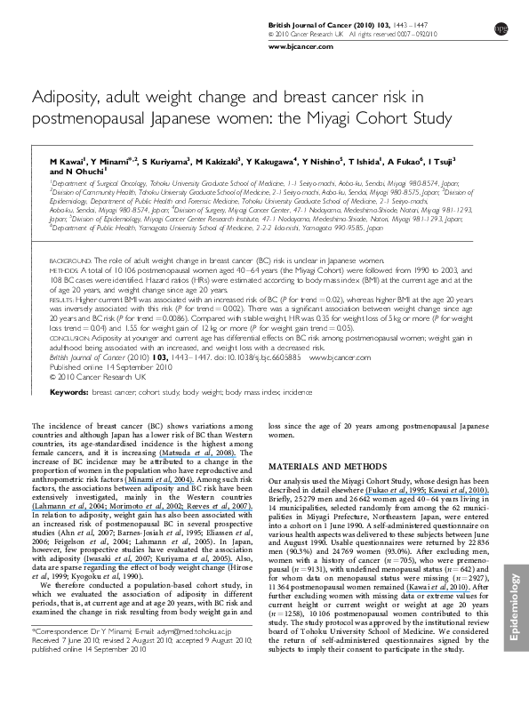 (PDF) Adiposity, adult weight change and breast cancer risk in ...