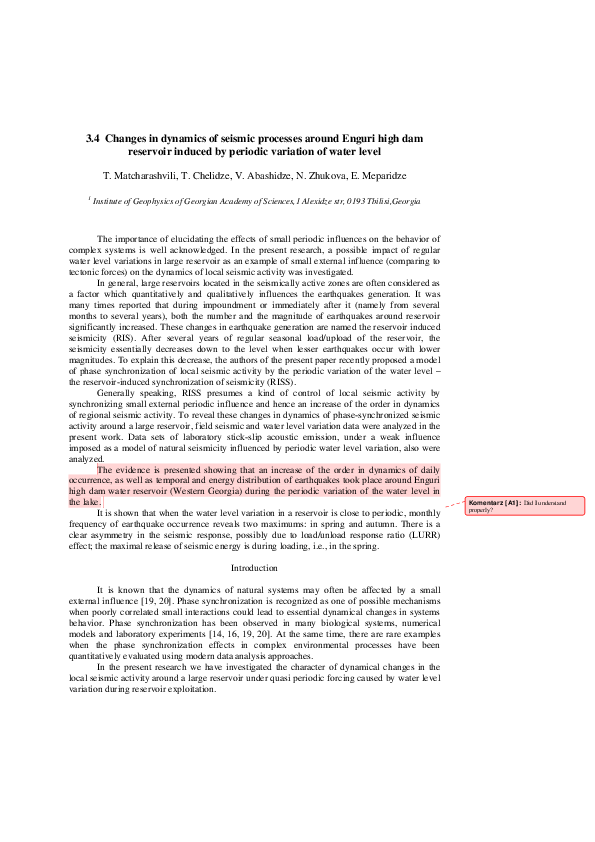 (PDF) Changes in Dynamics of Seismic Processes Around Enguri High Dam ...