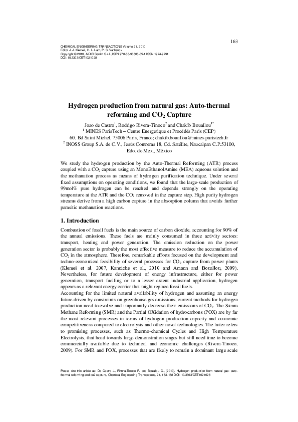 (PDF) Hydrogen production from natural gas: auto-thermal reforming and ...