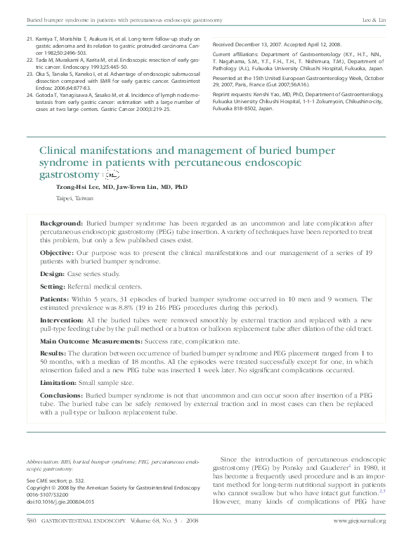(PDF) Clinical manifestations and management of buried bumper syndrome