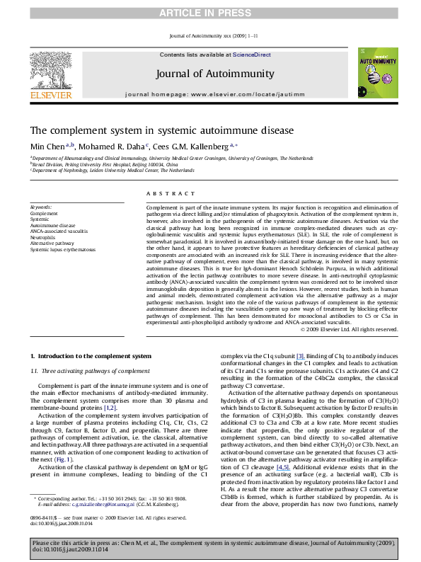 (PDF) The complement system in systemic autoimmune disease