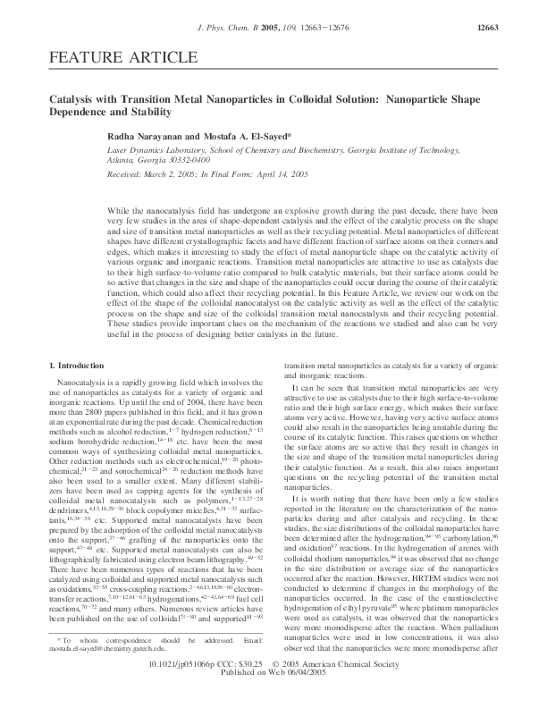 (PDF) Catalysis with Transition Metal Nanoparticles in Colloidal ...