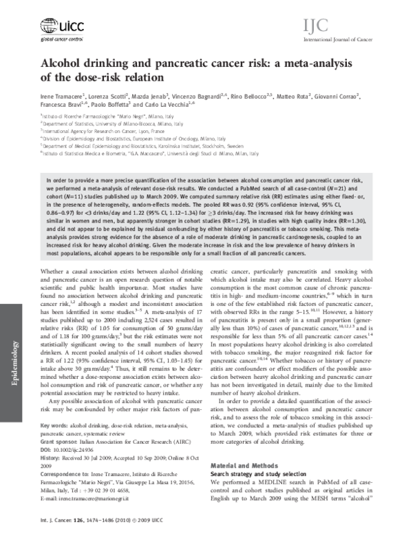 (PDF) Alcohol drinking and pancreatic cancer risk: a meta-analysis of ...