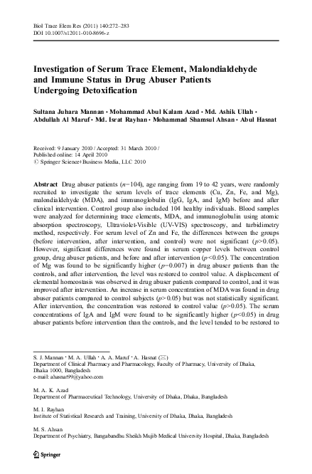 (PDF) Investigation of Serum Trace Element, Malondialdehyde and Immune ...