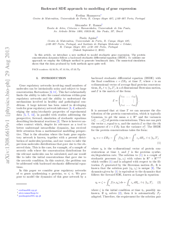 (PDF) Backward SDE approach to modelling of gene expression