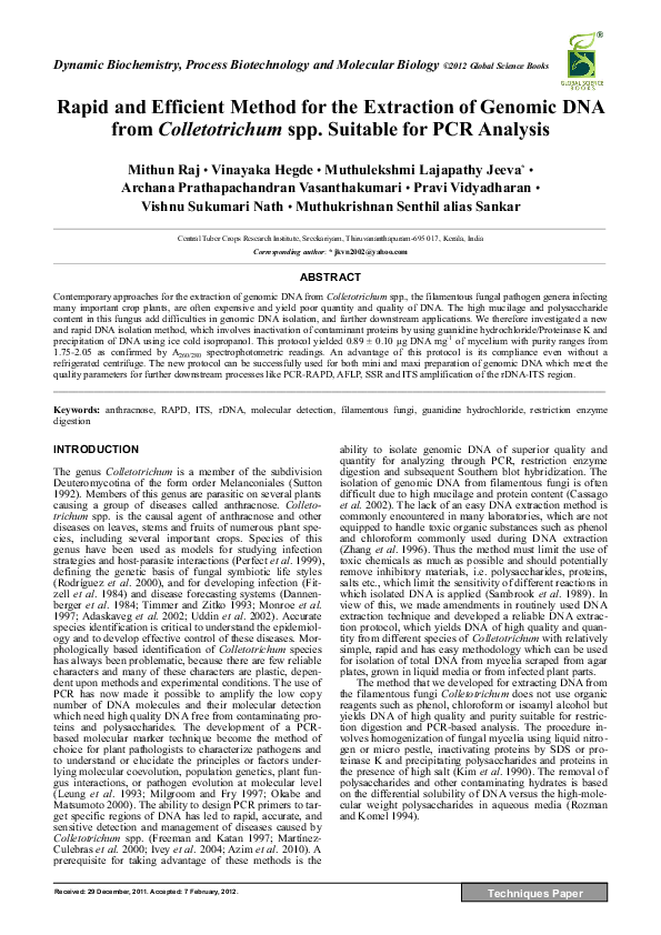 (PDF) Rapid and Efficient Method for the Extraction of Genomic DNA from ...