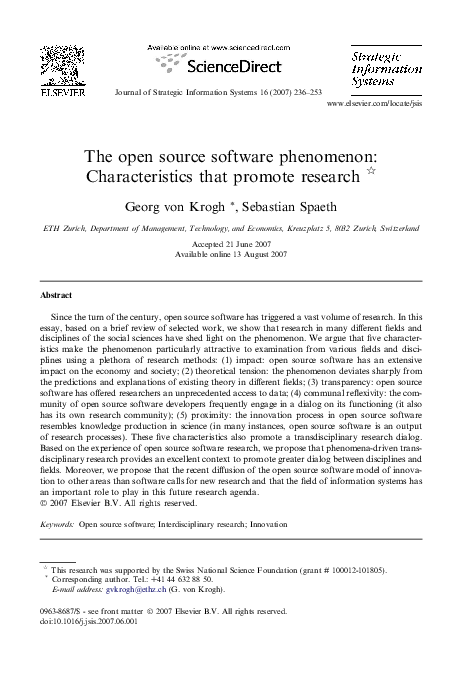(PDF) The open source software phenomenon: Characteristics that promote ...