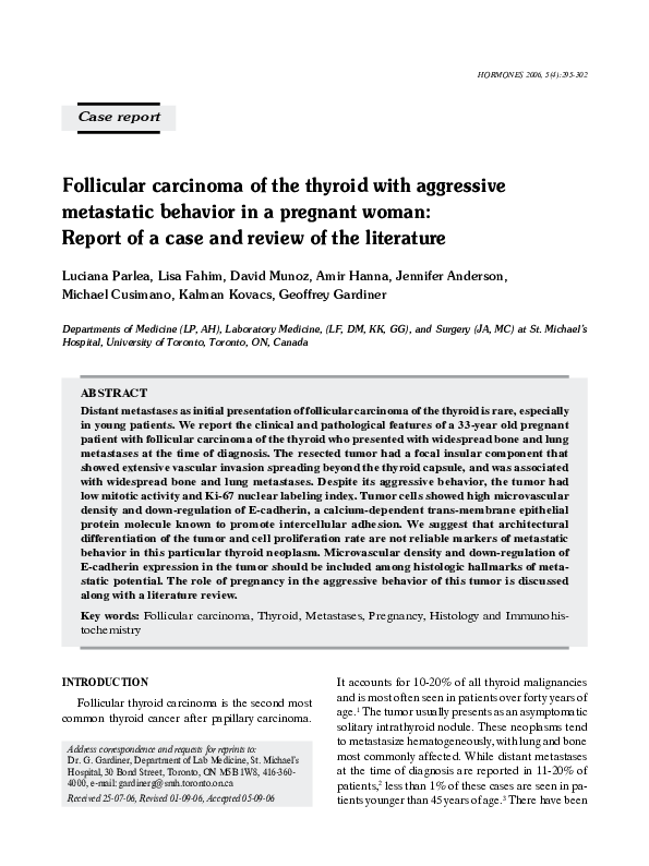(PDF) Follicular carcinoma of the thyroid with aggressive metastatic ...