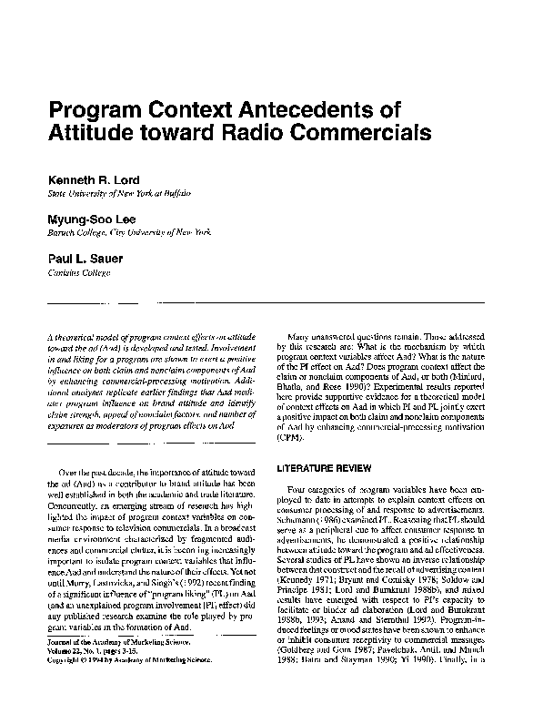 (PDF) Program Context Antecedents of Attitude toward Radio Commercials