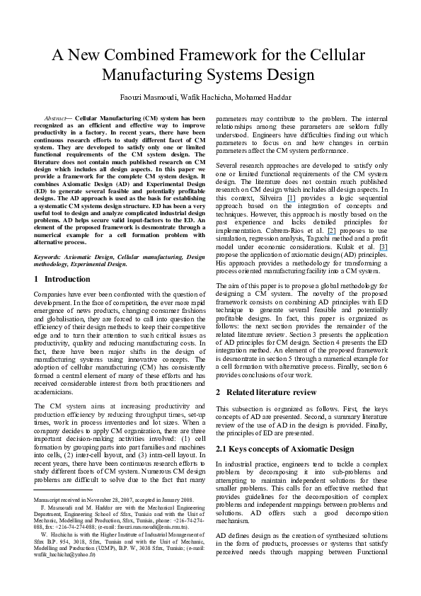 (PDF) A New Combined Framework for the Cellular Manufacturing Systems ...