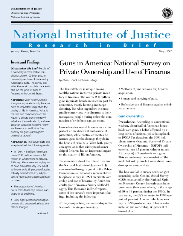 (PDF) Guns in America: national survey on private ownership and use of ...