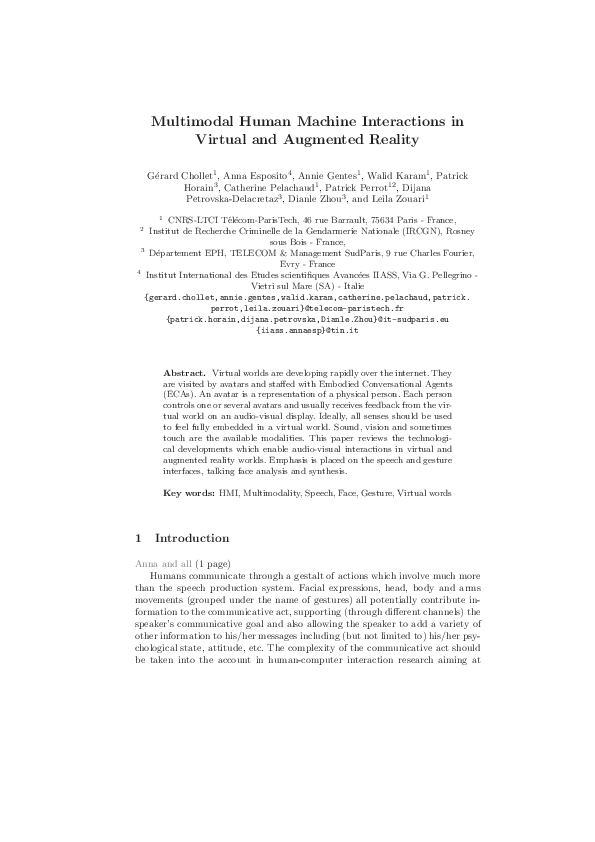(PDF) Multimodal human machine interactions in virtual and augmented ...