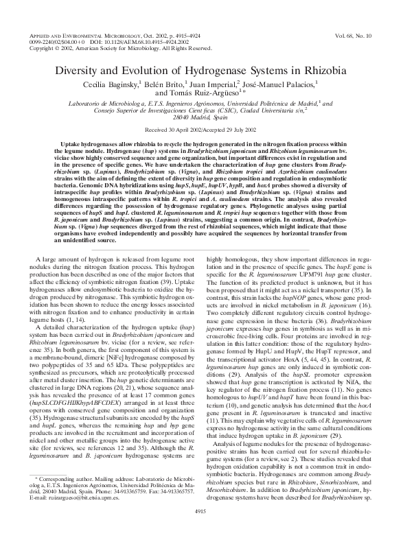 Pdf Diversity And Evolution Of Hydrogenase Systems In Rhizobia C Baginsky Academia Edu