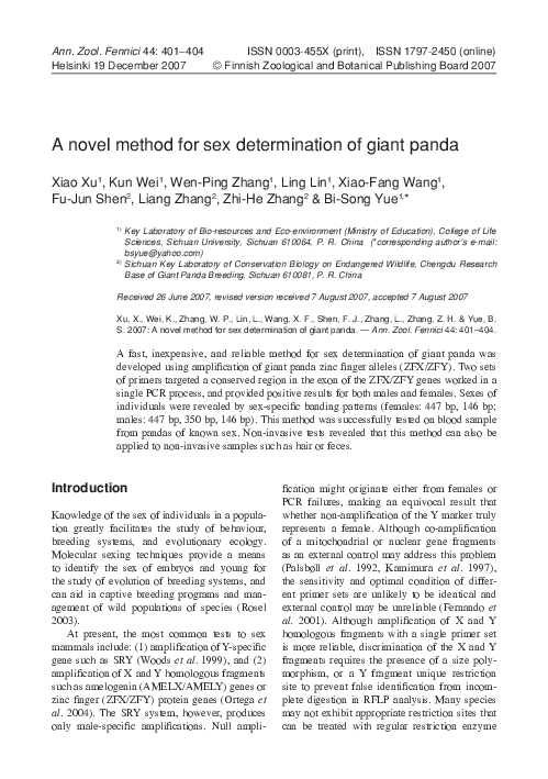 (PDF) A novel method for sex determination of giant panda