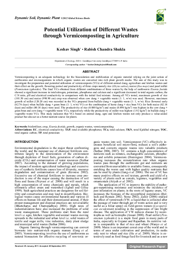 (PDF) Potential Utilization of Different Wastes through