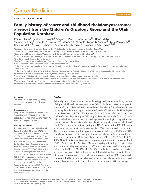 (PDF) Family history of cancer and childhood rhabdomyosarcoma: a report ...