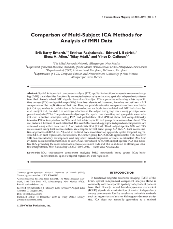 (PDF) Comparison of multi-subject ICA methods for analysis of fMRI data