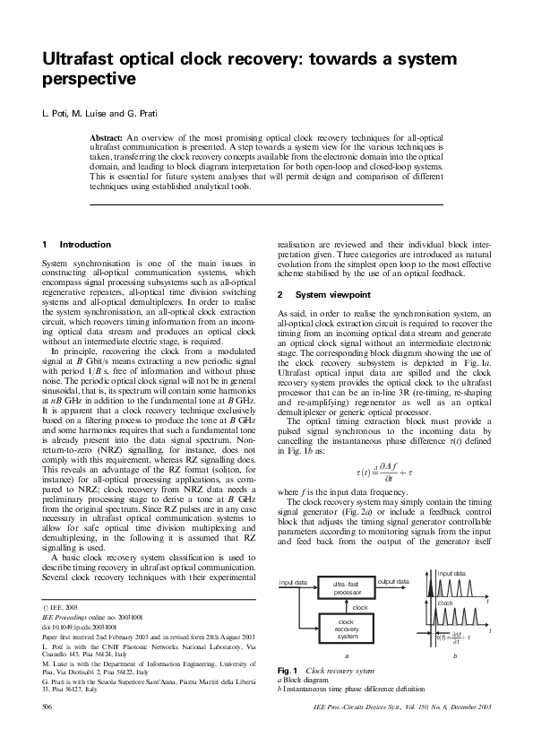 (PDF) Ultrafast optical clock recovery towards a system perspective