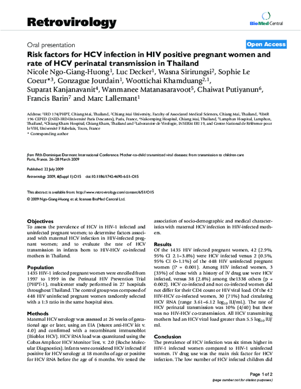 (PDF) Risk factors for HCV infection in HIV positive pregnant women and ...