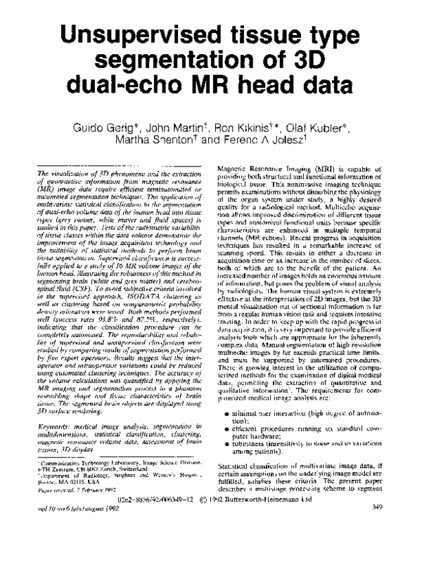 (PDF) Unsupervised tissue type segmentation of 3D dual-echo MR head data