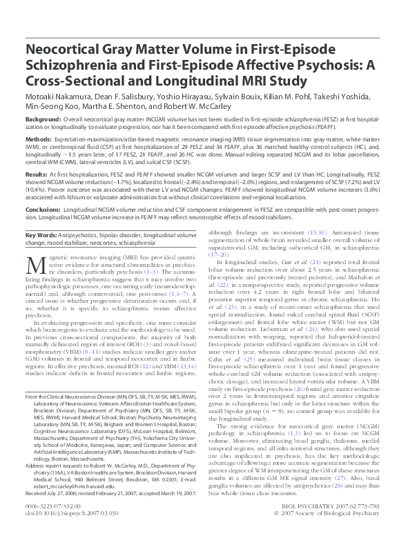 (PDF) Neocortical Gray Matter Volume in First-Episode Schizophrenia and ...