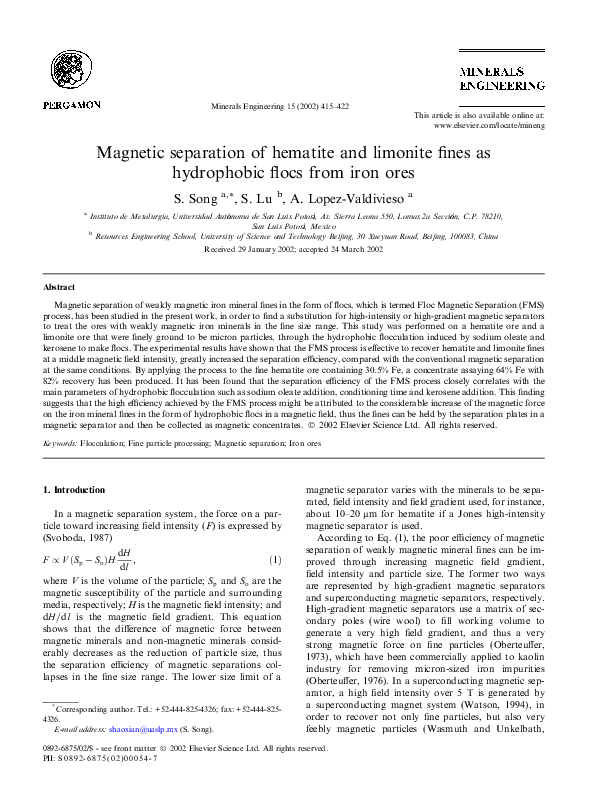 (PDF) separation of hematite and limonite fines as hydrophobic