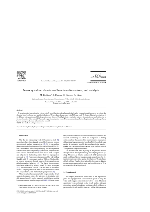 (PDF) Nanocrystalline alanates—Phase transformations, and catalysts
