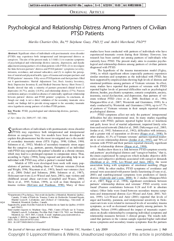 (PDF) Psychological and Relationship Distress Among Partners of ...