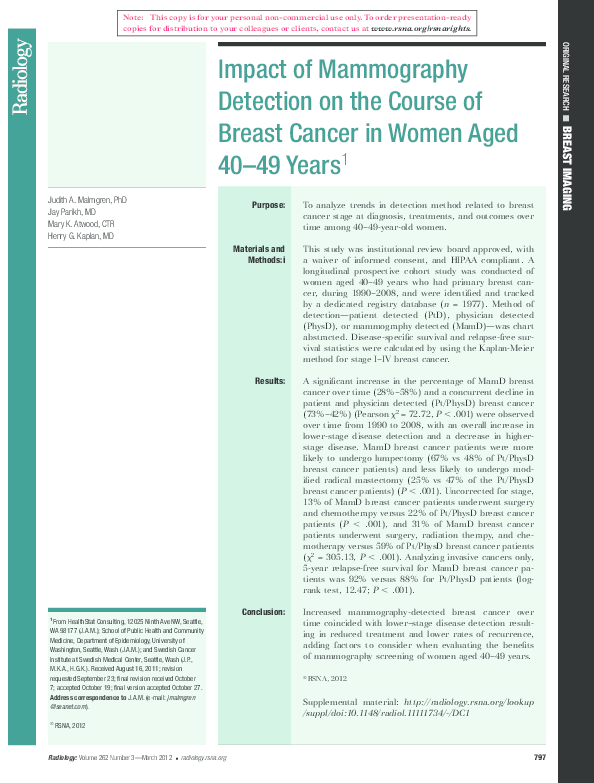 (PDF) Impact of Mammography Detection on the Course of Breast Cancer in ...
