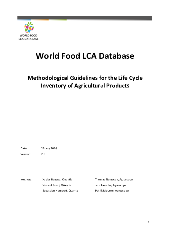 (PDF) World Food LCA Database Methodological Guidelines for the Life ...