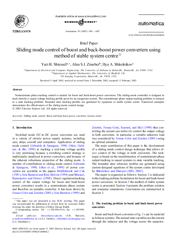 (PDF) Sliding mode control of boost and buck-boost power converters ...