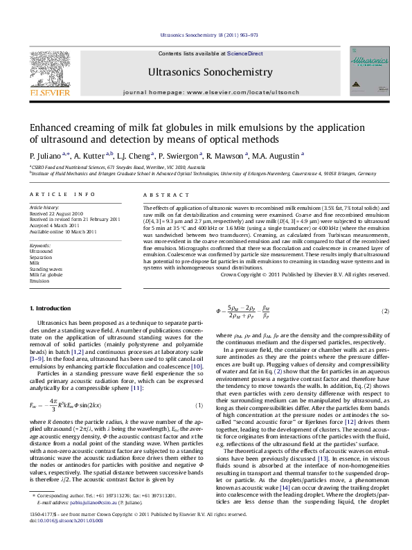 (PDF) Enhanced creaming of milk fat globules in milk emulsions by the ...