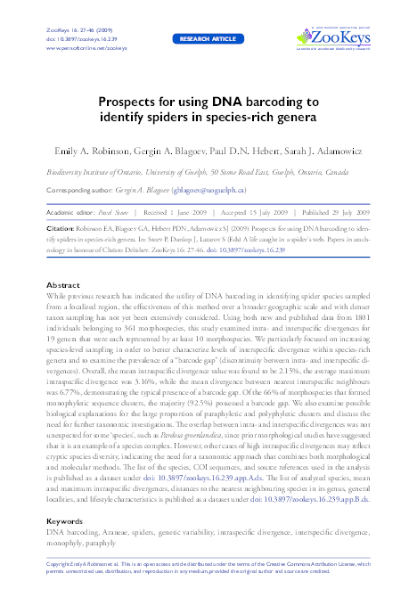 (PDF) Prospects for using DNA barcoding to identify spiders in species ...